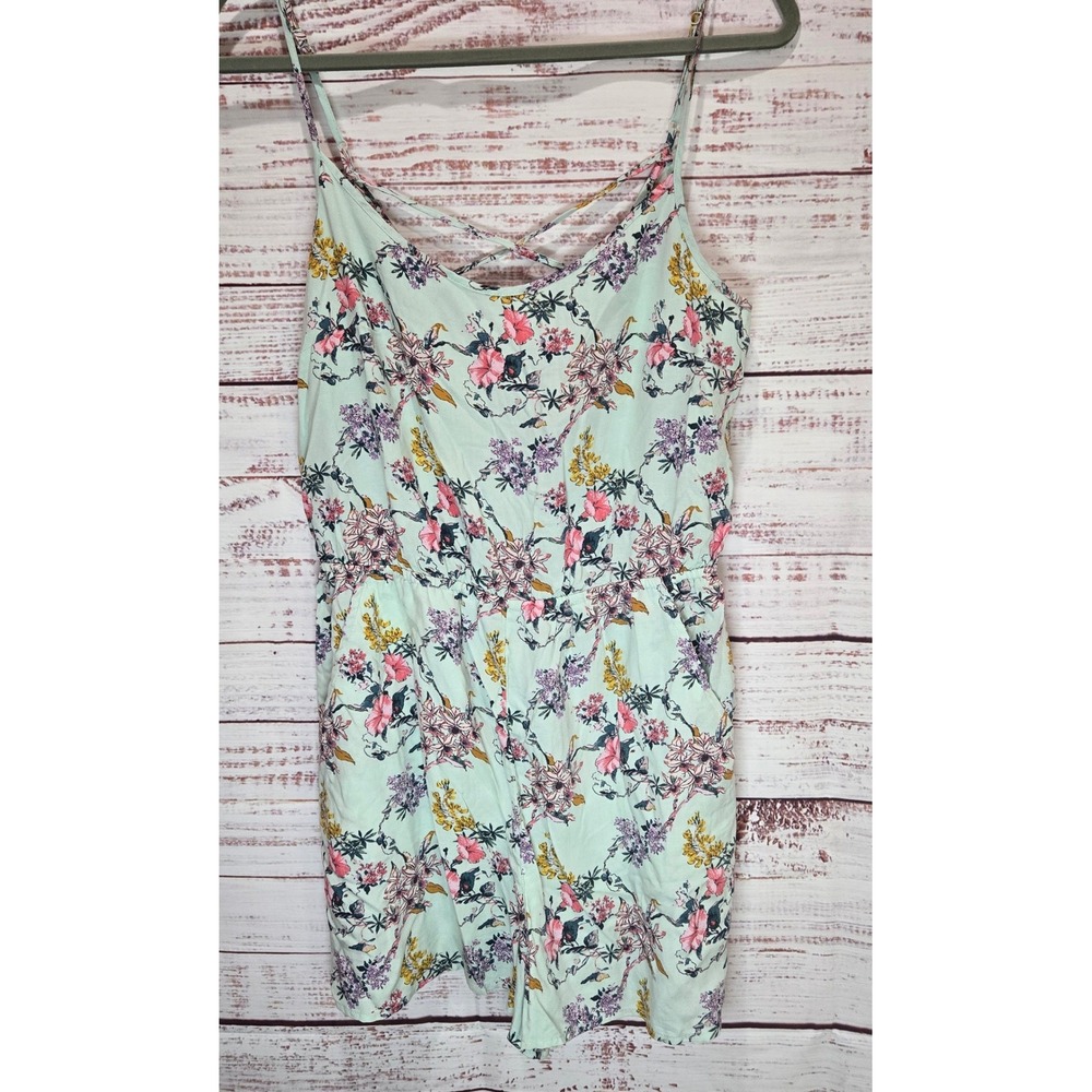 H&M Divided Floral Romper Mint‎ Green Sleeveless V-Neck Strappy Back Women's 12